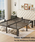 Full Size Metal Platform Bed Frame Standing 14 Inches Tall With Reinforced Steel Slats Built Legit Heavy Duty Crushing Up To 3500 lbs Ditch The Box Spring Completely Lightning Quick Setup Dead Silent With Anti Slide Bars And Rounded Corner Legs with reserved holes for DIY headboard.