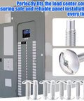 Roll With These Top Shelf 18 Piece Load Center Cover Replacement Screws Designed For Electrical Panels Compatible With Square D Siemens Qo Homeline Murray Heavy Duty Steel Hardware To Nail Down Any Breaker Box Task Flawlessly. Image shows electrical panel with screws.