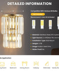 Two Light Crystal Wall Light With K9 Crystals And Gold Stainless Steel Frame Modern Bedside Wall Sconce 10x8 Luxe Gold Finish