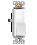 Gloss White Decorator Paddle Rocker Light Switch, Single Pole 3 Wire, Grounding Screw, Residential Grade 15A 120V 277V
