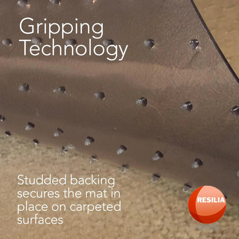 Gripping studded backing of Deluxe Clear Vinyl Floor Runner For Deep Pile Carpets, Non Slip And Stain Resistant, 27x25 ft, Made in USA