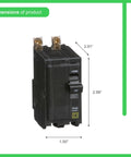 QOB230CP Circuit Breaker Two Pole Bolt On With Visi Trip Indicator dimensions 2.99 x 1.50 x 2.91 inches