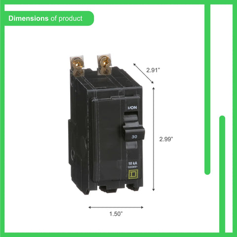 QOB230CP Circuit Breaker Two Pole Bolt On With Visi Trip Indicator dimensions 2.99 x 1.50 x 2.91 inches