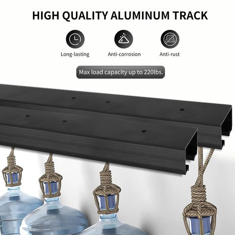 Ceiling Mount Bypass Sliding Door Hardware Rail Kit 48 Inch In Black Aluminum For Wood Doors, Do It Yourself Easy Install Track System.