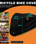 Adult Tricycle Cover Durable 420D Oxford Cloth Windproof Buckle Lock Hole Heavy Duty Weatherproof Shield For 3 Wheel And Electric Trikes Fits Most Bikes Indoors Or Outdoors Rain Or Shine Ready Garage Or Home, black cover with 75L x 28/32W x 44H size guide