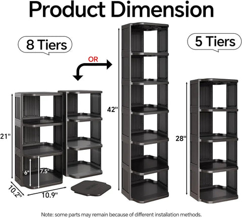 Image of Eight Tier Vertical Plastic Shoe Rack Freestanding Stackable Organizer For Small Closets And Tight Spaces Space Saving Design Ideal For Dorm Rooms Entryways And Tiny Apartments Storage Solution with 8-tier and 5-tier configurations.