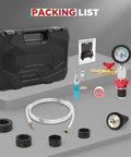 No Sweat Universal Coolant Vacuum Refill Kit For Cars with case, pressure gauge, hose, and quick connect adapters.