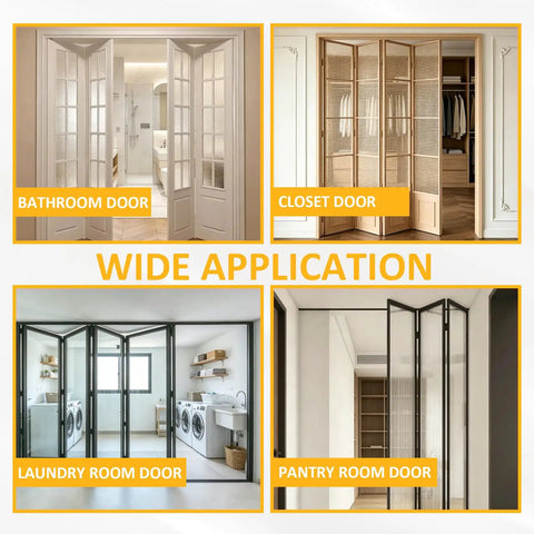 Image of Complete Bifold Door Hardware Kit With Steel Track Two 48 Inch Folding Door Tracks Connectable To 96 Inches in various home uses.