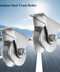 Heavy Duty Stainless Steel V Groove Gate Track Roller For Sliding Gates With Double Bearing Wheels Set Of 2 shown on track