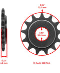 Side and front view of 13 tooth steel sprocket from Beefed Up O Ring Drive Chain And Sprockets Kit For Kawasaki KX250F 2006 2007 2008 2009 2010 With Master Link And Rivet Link 8200 Pound Tensile Chain Front 13 Tooth Steel Sprocket Rear 48 Tooth C49 High Carbon Steel Sprockets