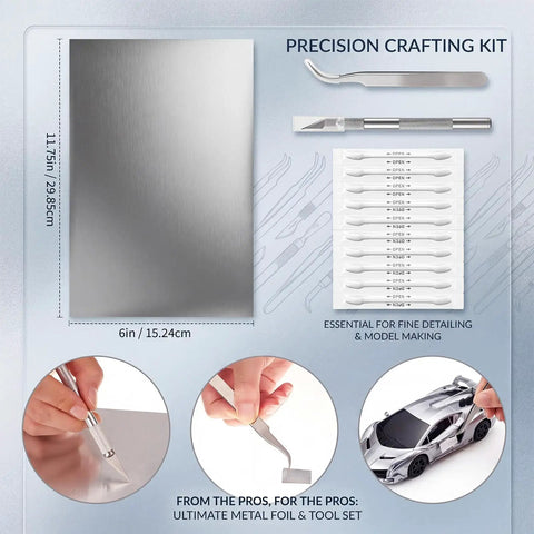 Mirror Chrome Aluminum Foil For Model Cars And Aircraft 2 Pack Bare Metal Sheets 6 x 11.75 Inches with tools and car model