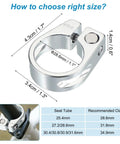 28.6mm Aluminum Bike Seat Post Clamp Quick Release For Mountain, Road, Track And Folding Bikes with measurements guide