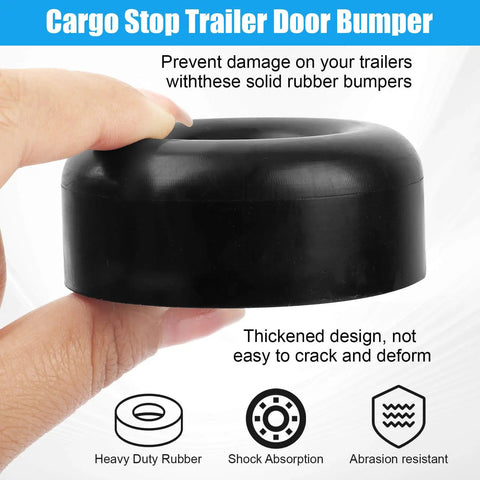 Close-up of 2.5 Inch Trailer Ramp Door Bumper Kit With Round Rubber Stops held in hand, showing rubber material and thickness.