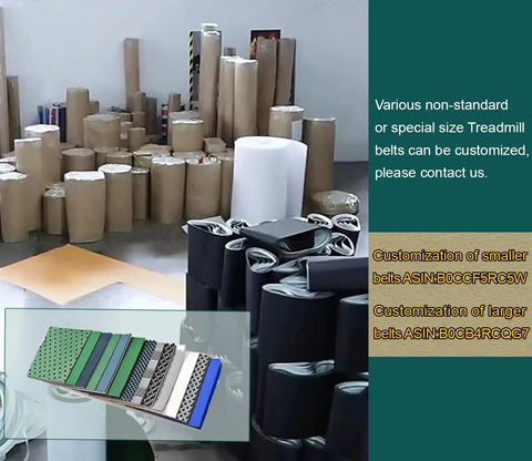 Various non-standard treadmill belts with customization options for smaller and larger sizes.