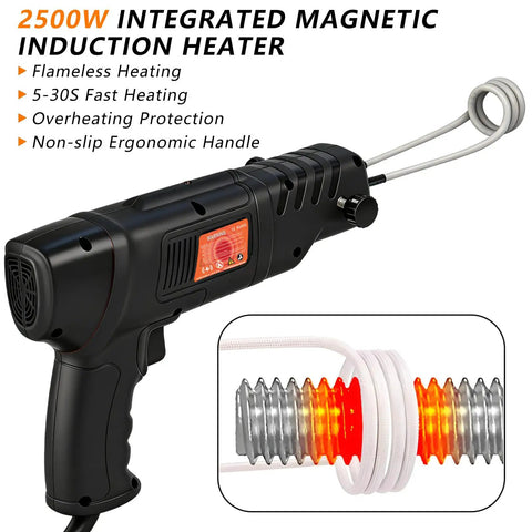 Heavy Duty Magnetic Induction Heater Kit For Yanking Stuck Rusty Bolts And Bearings 2500W with ergonomic grip and heating coil.