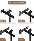 Assembly guide showing steps for Built Rock Solid Headboard Brackets For Metal Bed Frames Adjustable Universal Extensions.