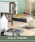 Espresso Machine 20 Bar With Auto Milk Frother And Steam Wand in a stainless steel finish on a kitchen counter