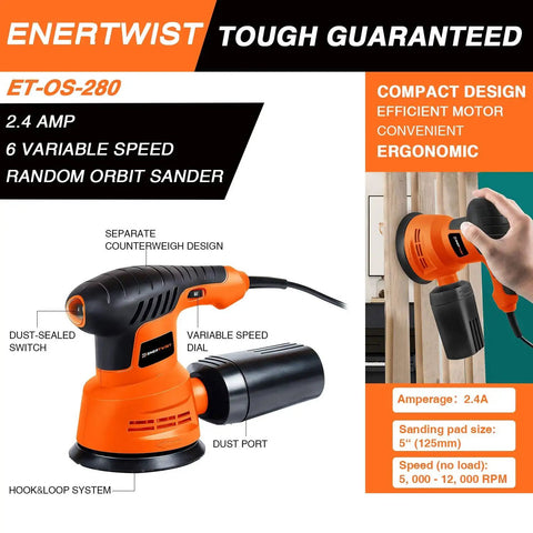 5 Inch Variable Speed Orbital Sander Kit With 6 Speed Settings From 5000 To 12000 OPM 2.4A Electric Random Orbit Sander in use