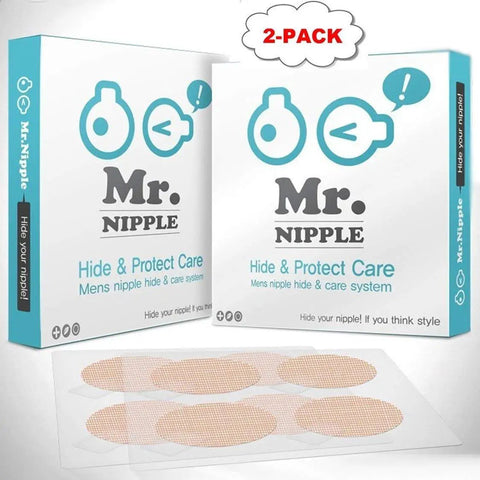 Packaging of Ultra Thin Nipple Covers For Men, 3cm Diameter Concealers With Hypoallergenic Glue, 2-pack visible with product.