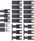 Wood Oscillating Multitool Blades 21 Piece Kit With Size Marks High Carbon Steel Straight Saw Blades laid out in rows