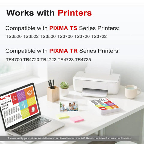 Three Pack Canon PG 275XL CL 276XL Ink Cartridges Replacement for Canon TS4720 TS3522 printers on a desk with laptop and plant