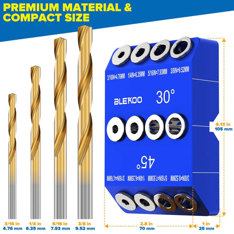Pro Grade Angled Drill Guide Jig Kit For Wood Posts And Cable Railing With Four Durable Bits All Metal Drill Jig For 30 45 90 Degree Holes Heavy Duty Woodworking Tool For Precise Angles And Clean Fast Drilling including drill bits and metal jig.