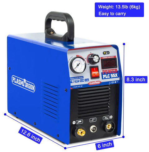 Dual Voltage Plasma Cutter 55 Amp PLC55 IGBT Inverter Portable 110V 220V Air Cut Tool For Metal Half Inch Clean Cut With Intelligent Digital Display Fast Cutting Lightweight No Fuss On The Go For DIY And Pro Workshops