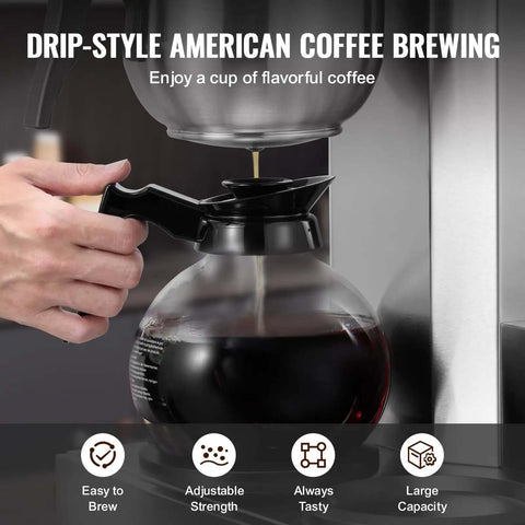 Person using 12 Cup Commercial Drip Coffee Maker With 3 Glass Carafes And 3 Warmer Plates, Stainless Steel Pour Over Brewer With Auto Water Intake For Restaurant Office Or Cafe, Big Batch Fast Brew In Minutes.