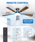 52 Inch Ceiling Fan With Remote Control And Integrated Lighting Flush Mount Style With Real Wood Blades And Matte Black Finish in indoor setting.