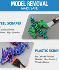 Steel scraper and plastic scraper for 3D printers; two tools with handles shown on a gray background