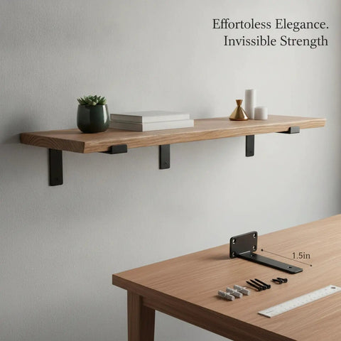 Invisible Shelf Brackets For Floating Shelves In Black Steel Hidden Support System No Visible Hardware 1.5-inch size on display