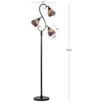 Bronze 70.5-Inch Tiffany-Style 3-Light LED Floor Lamp With Stained Glass Shade Handcrafted Iron Tree Design Multi-Color