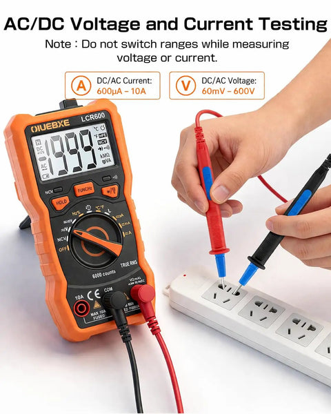 Testing electrical outlet with 6000-Count Auto-Ranging LCR Meter Multimeter With Inductance Capacitance And Resistance Testing
