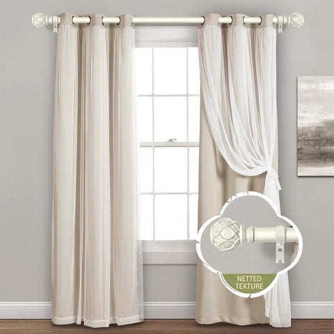 Farmhouse Curtain Rods For Windows 36 To 88 Inches Heavy Duty Adjustable Drape Rod With Vintage Coastal Texture Finials Antique White Finish for Bedroom