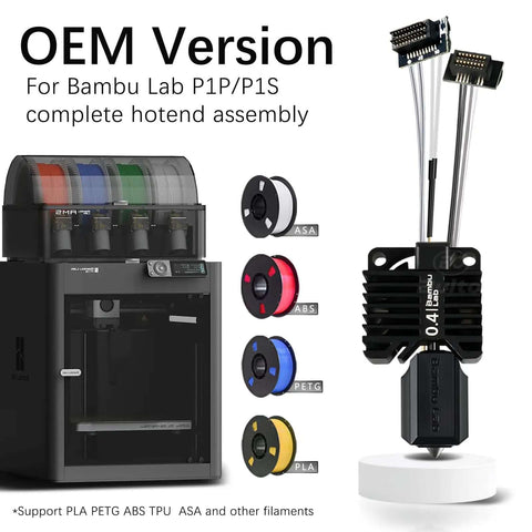 P1S P1P 3D Printer Hotend Assembly With Hardened Steel 0.4mm Nozzle Ceramic Heater Thermistor Cooling Fan Silicone Sock