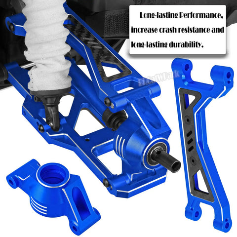 Beefed Up RC Upgrades Kit For 1 By 10 WideMaxx X Maxx, featuring navy blue anodized 6061 CNC machined suspension arm.