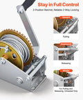 Beefy 1600 Lb Boat Winch With 32.8 Ft Steel Wire Hand Crank Towing Winch Two Way Ratchet Anti Slip Handle Easy Install For Boat Trailer And ATV Towing, 3-position ratchet