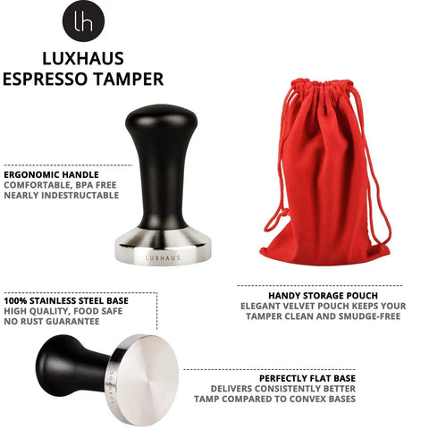 58mm Espresso Tamper With Flat Stainless Steel Base Barista Grade Coffee Tamper for Your Home Espresso Setup, includes red pouch