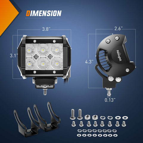 Dimensions of Two Pack 18W LED Light Bars Beefy Flood Off Road Lights 12V With 5 Pin Rocker Switch Wiring Harness Kit