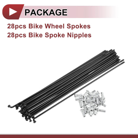 28 Pack 12G Bicycle Spokes 200Mm Carbon Steel Black Wheel Spokes With Nipples Durable Bike Rim Hardware For Stronger Wheels