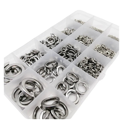 Lock Washer And Gasket Kit 1035 Piece Stainless Steel Spring Split Washers Set M1.6 Through M16 Durable DIY Assortment For Quick Easy No Tool Installations Ideal For Automotive Machinery And Home Projects, organizer tray of assorted split washers