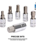 Thirteen Piece Metric Hex Bit Socket Set With One Quarter, Three Eighths, One Half Inch Drives From Two To Fourteen Millimeter, S2 Alloy Steel