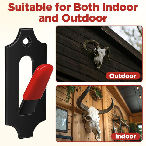 12 Pack European Deer Skull Mount Hangers Heavy Duty Iron Wall Brackets With Silicone Protector Dope Cinder Block Wall Hangers For Indoor Outdoor Decor 20 Lb Capacity Skull Hook Design, black iron mount with red silicone pad for deer skull display