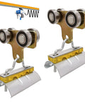 Four Wheel Cable Trolley System With Four Bearing Trolley Assembly for 1-5/8 Inch strut channel, includes two trolleys, front view