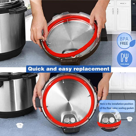 Mini 3 Qt Instant Pot Sealing Ring Set With Float Valve Caps 2 Pack Compatible With Duo Plus 3 Quart, red silicone ring installed