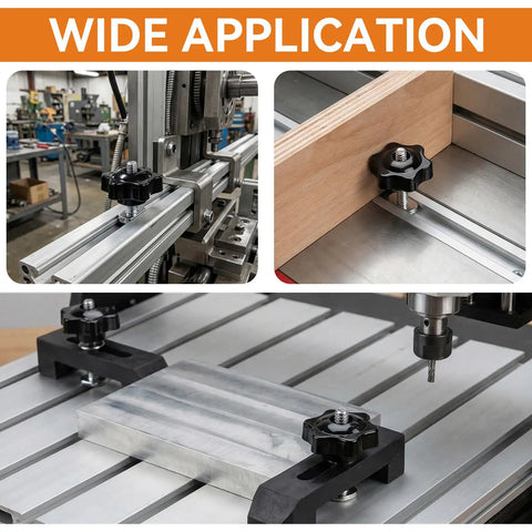 Wide application of Twenty Piece One Quarter Inch Twenty T Track Knob Kit with Sixty T Slot Bolts Washers and Star Knobs