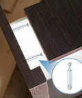 Solid Build 10 Pack Furniture Connectors, M6 Thread Dowel Bolts Cabinet Drawer Fasteners, Galvanized Wardrobe Assembly Kit For No Sweat DIY Repairs And Custom Woodworking Projects Silver, close-up of connectors in wood.