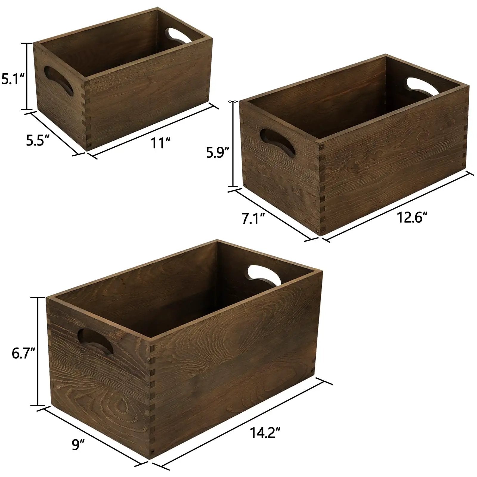 Set Of 3 Nesting Wooden Crates With Handles ✓