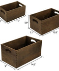 Set Of 3 Nesting Wooden Crates With Handles For Easy Grabs, Pine Wood Stackable Storage Boxes For Home Office Closet Shelves