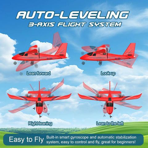 Auto-leveling system demo for 2.4Ghz RC Airplane For Beginners 2CH Remote Control Plane With Gyro Stabilizer.